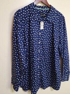 Talbots Women's Button Up Shirt Size 3X Blue Polka Dot NWT 100% Cotton Office